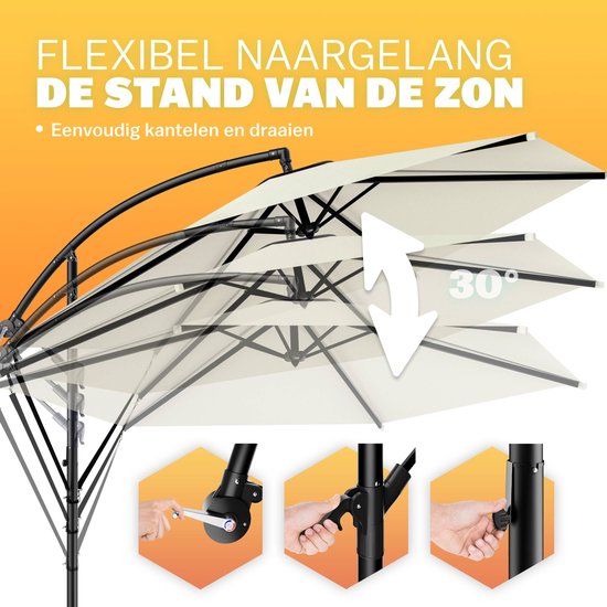 Zweefparasol Inklapbaar - Aluminium Ø330cm UV-bescherming 80+ - Beige