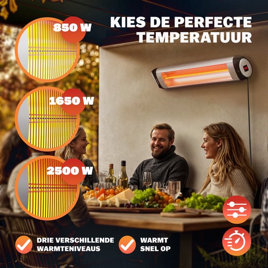 Monzana Infraroodstraler 2500W - 3 Verwarmingsniveaus - Zilver