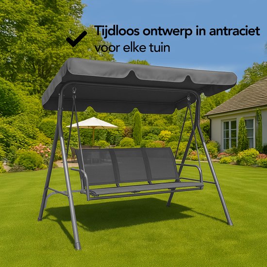 Brixy Schommelbank - 3-Zits - Verstelbare Luifel - UV-bestendig - 170x118x153cm - Antraciet