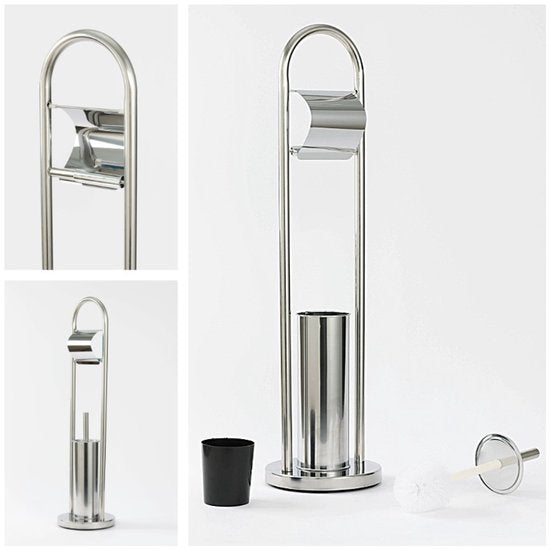 Ceruzo Toiletbutler Vrijstaand – RVS – Glanzend-80 cm – WCRolhouder + Borstel – Luxe Badkameraccessoire