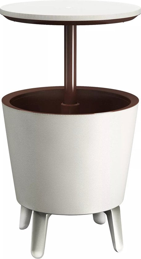 Keter bijzettafel drinkkoeler coolbar cocktailtafel 50x57-85cm 30L wit-bruin
