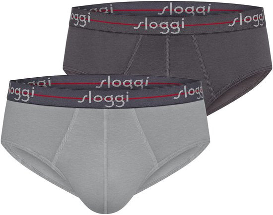 Sloggi Start Midi 2-Pack Slip - Heren - Katoen/Elastaan - Regular Waist - Elastische Band - Zwart/Grijs - Maat XL