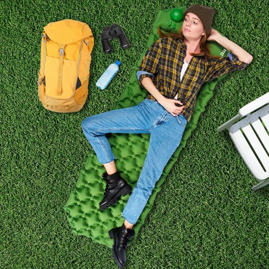 TRVLMORE Slaapmat - Zelfopblazend - 1 Persoons - Ingebouwde Pomp en Kussen - Groen