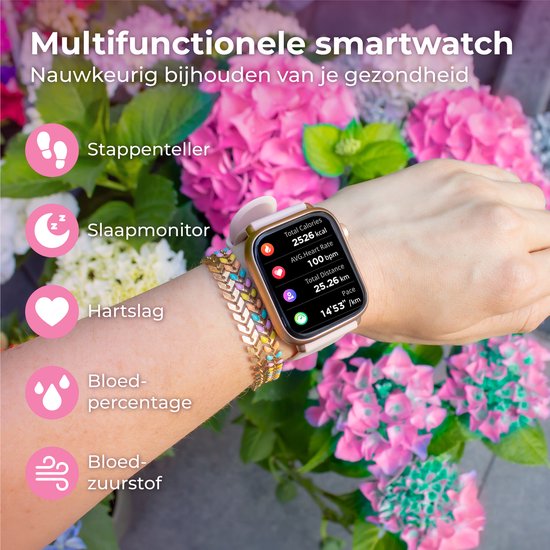 Nuvance - Smartwatch Heren & Dames met Bluetooth - IP68 Waterdicht - Geschikt voor alle Smartphones - Stappenteller en Hartslagmeter - Goud