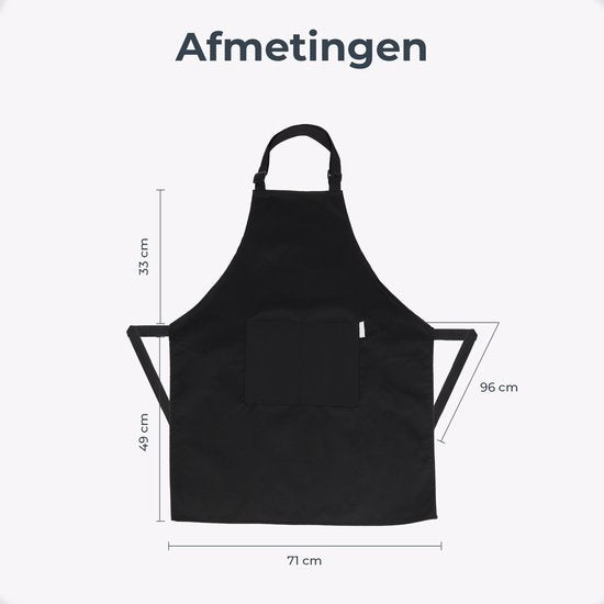 Keukenschort - Water- en vuilafstotend - Professioneel Kookschort - Schort voor Dames en Heren - Horeca Sloof - Unisex - Verstelbare Gesp - Extra Grote Vakken - Zwart