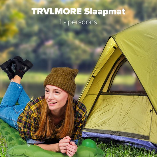 TRVLMORE Slaapmat - Zelfopblazend - 1 Persoons - Ingebouwde Pomp en Kussen - Groen