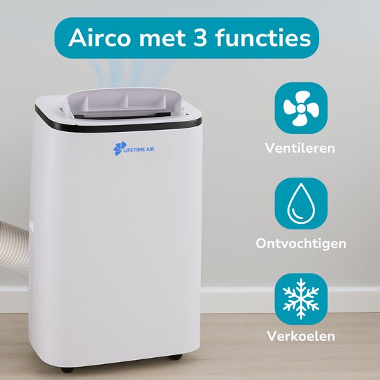 Lifetime Air Mobiele Airco – 14.000 BTU - Airconditioner incl. Raamafdichting kit - Airconditioning, Luchtontvochtiger en Ventilator - Air Conditioner met Slang – Verkoeling tot 96m3 – Timer en Afstandsbediening