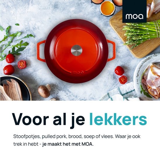 MOA Gietijzeren Braadpan - 7,2L Stoofpot - Voor Alle Warmtebronnen incl. Inductie - Met Deksel - Ø 30cm - Anti-Aanbaklaag - Rood