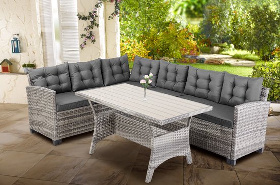 Casaria Loungeset - 6 Personen Eettafel Polyrottan – Grijs