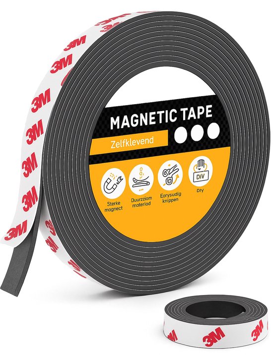 Zelfklevende magneetstrip - 12m - 1cm breed - Magneetstrip - Gereedschap - Messen - Magneten - Magneetband - Magnetische - Whiteboard - Tape zwart