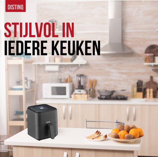 DistinQ Heteluchtfriteuse compact - Airfryer - 4 liter inhoud - Digitaal display - Zwart