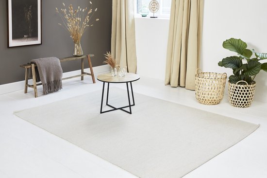 Lifa Living - Wol Vloerkleed - Wit - 160 x 230 cm - 70% Wol en 30% Katoen - Poolhoogte 6 mm - Geweven
