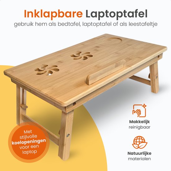 Goliving Laptoptafel - Uitklapbaar tot 39 cm Hoog - Verstelbaar & Opvouwbaar Werkblad - Ergonomische Laptop Tafel - Banktafel - Bedtafel - Laptopstandaard - Hout
