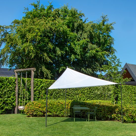 VONROC Premium Schaduwdoek - Driehoek - ∆ 360 cm – Waterafstotend - Wit – Incl. Opbergtas en bevestigingskoord