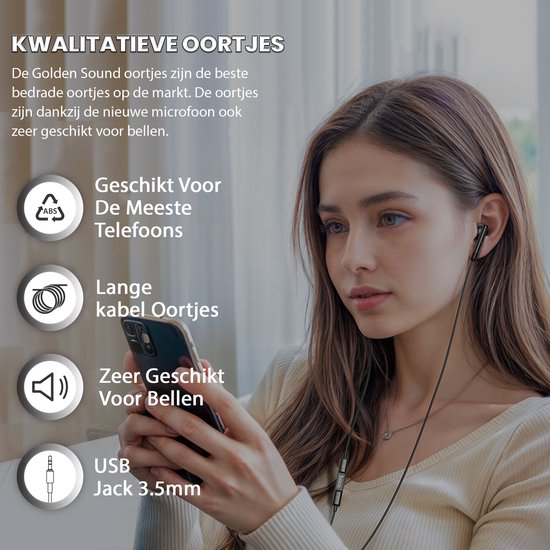 Golden Sound bedrade oordopjes - Oordopjes met draad en microfoon - USB-C aansluiting - Zwart