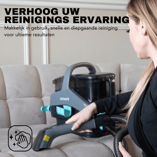 Achate - Vlekkenreiniger Pro - Met Stoom & Heetwater, Tapijt- en Matrasreiniger, Krachtige Zuigkracht, 1300W, 1.4L Vuilwatertank - Grijs/Blauw