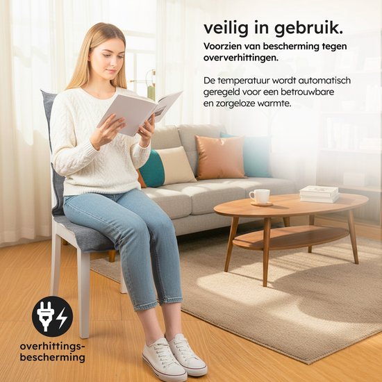 Warmtedeken - Infrarood - Draadloos - Stoelverwarmer - Warmtedeken Stoel - Warmte Deken - 3 standen - 40x110 cm - Original Grey - Saaf Comfort