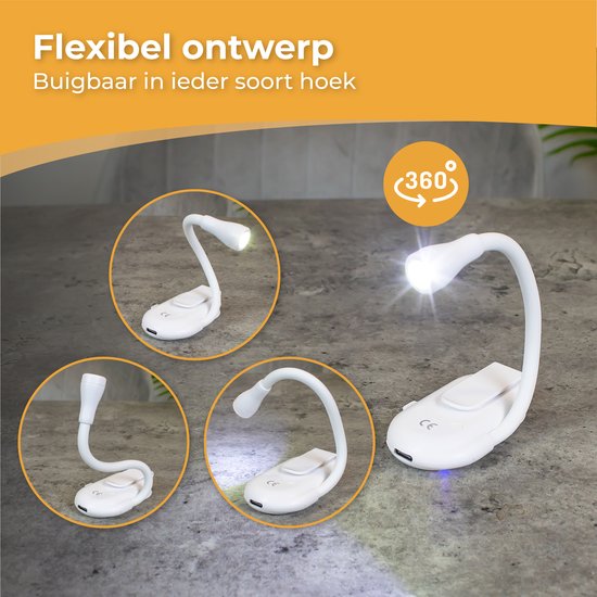 Nuvance - Leeslampje - Leeslamp met Klem - Dimbaar - 3 Standen - Leeslampje voor Boek - Oplaadbaar USB C - 24 Uur Leesplezier - Klemlamp - voor Kind & Volwassenen - Klemlampje - Wit