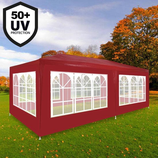 Casaria Partytent - Paviljoen - 6 Zijwanden - Waterdicht - 300 x 600 cm - Rood