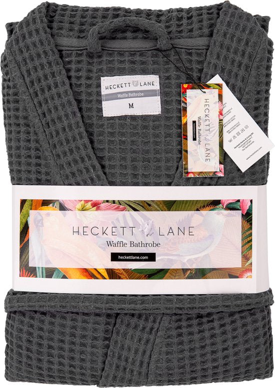 Heckettlane Badjas Wafel - Kamerjas voor Dames en Heren - L - Ochtendjas van Katoen - Geschikt voor de Sauna - Grijs