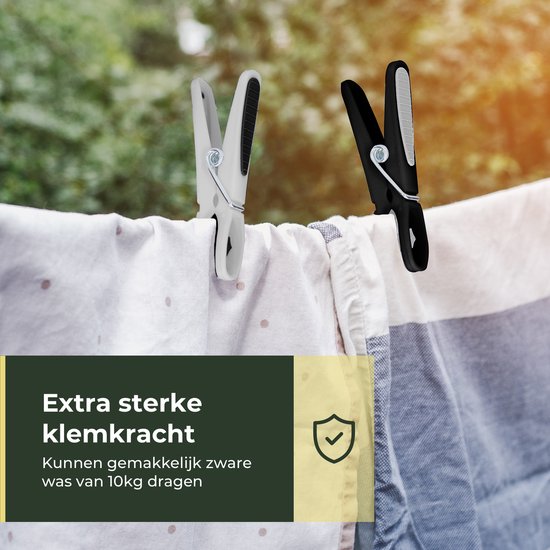 Gandria Wasknijpers 48 Stuks - Kunststof Wasknijpers - Set van 48 Plastic Knijpers - Wasrek Knijpers 10 Kg - Zwart/Wit en Wit/Zwart