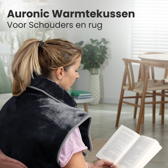 Auronic Warmtekussen - Elektrisch deken voor Nek, Schouders en Rug - Wasbaar - Energiezuinig - Verwarmingsdeken - Zwart