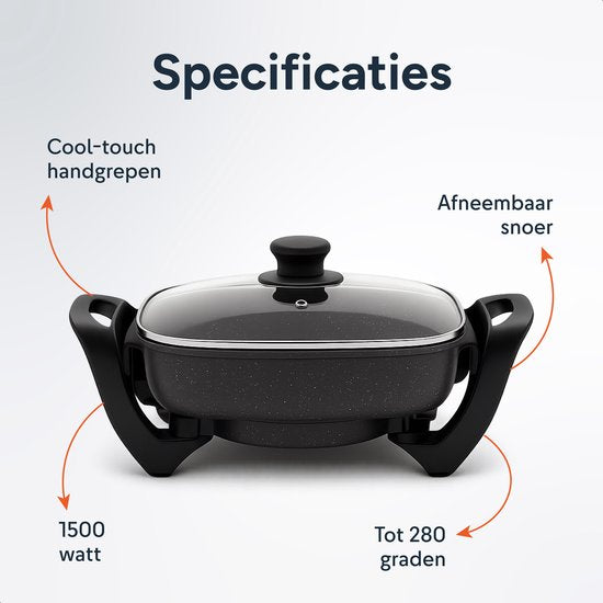 Elektrische hapjespan met deksel - Hapjespannen - Party - Grill - Snack - Sauteer - Pan - Inductie - Braadpan - Skoov