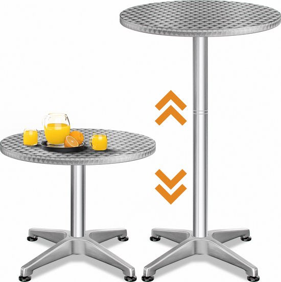 Casaria Statafel 2in1 – Aluminium Verstelbaar - Rond Ø 60 cm Zilver