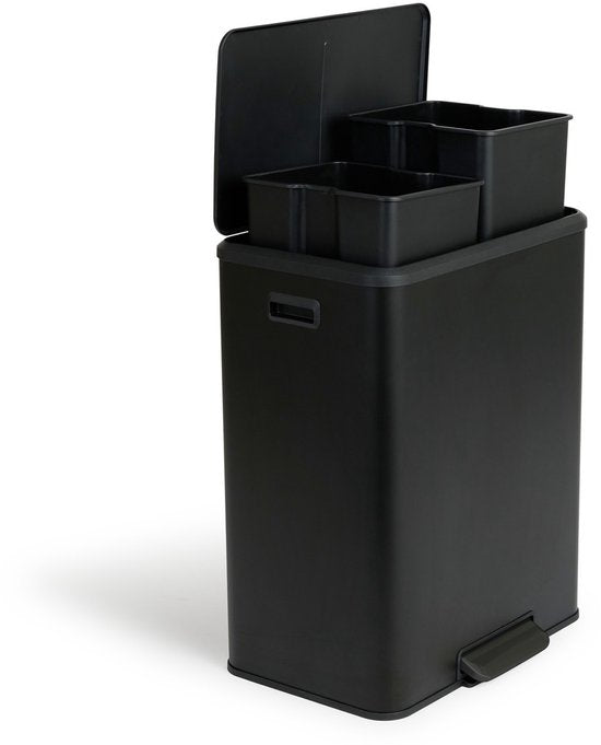 Umuzi Cleaning Dubbele Prullenbak - 60L - Pedaalemmer - Soft Close - 53x38x66 - Mat Zwart