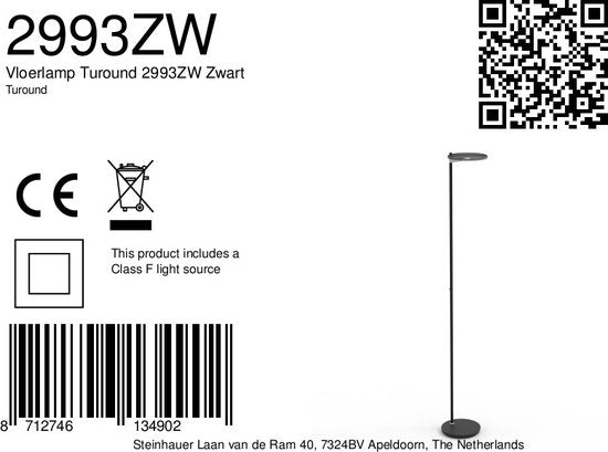 Steinhauer vloerlamp Turound - zwart - metaal - 27 cm - ingebouwde LED-module - 2993ZW