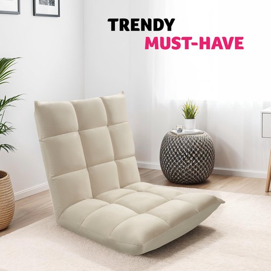 tectake® Relaxstoel XXL – Opvouwbare Vloerstoel – Verstelbare Rugleuning – Relax- & Meditatiestoel – Beige