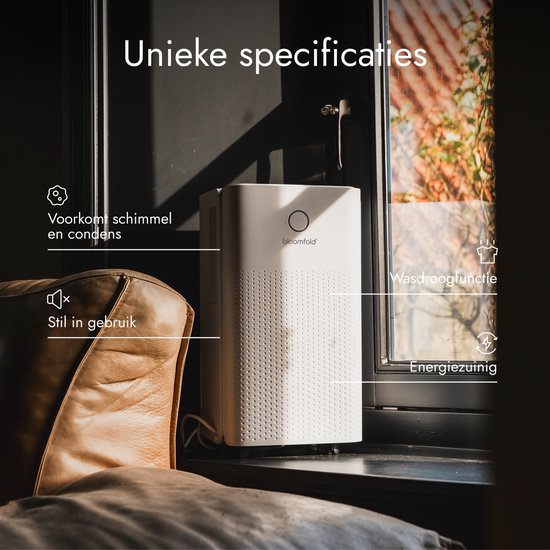 Bloomfold Luchtontvochtiger - 12L per Dag - Woonkamer, Slaapkamer, Kelder & Badkamer - Dehumidifier - Wit