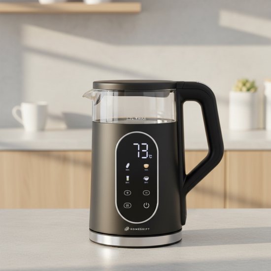 HomeShift® Waterkoker met Temperatuurregeling - Warmhoudfunctie - Dubbelwandig - Elektrisch - 1,7 Liter - 2200W - Zwart
