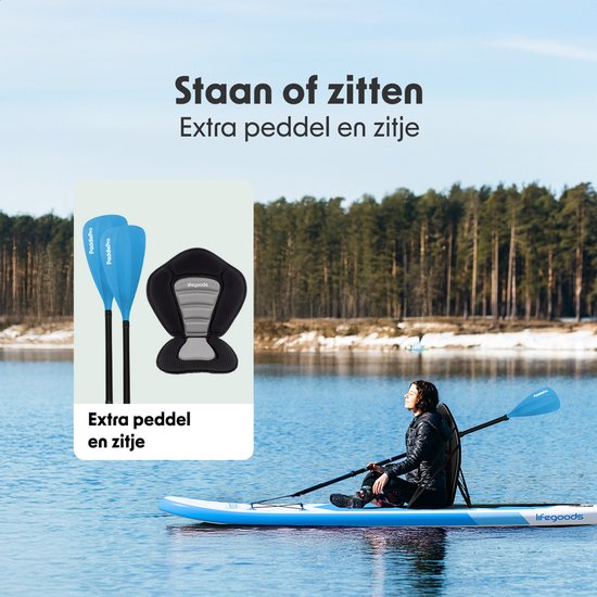 LifeGoods SUP Board Allround Compact - Met Zitje - 100 KG Draagkracht - 300 x 76 cm - Opblaasbaar - Compleet SUP pakket - Sky Blue