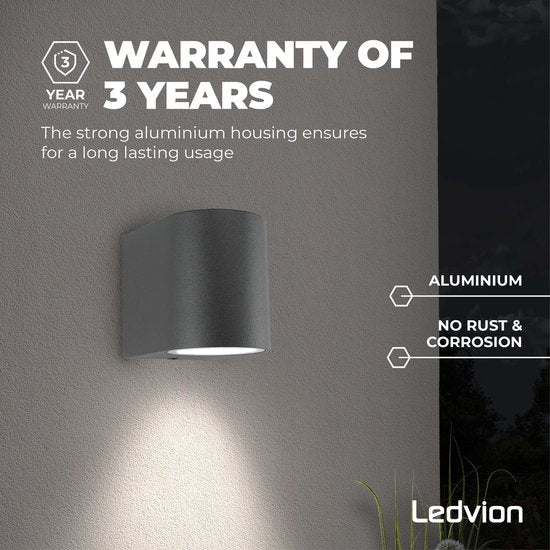 Ledvion - LED Wandlamp Antraciet - GU10 - IP54