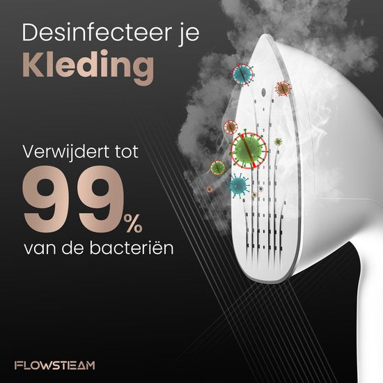 FLOWSTEAM® PRO Kledingstomer - Handstomer - Stoomreiniger - Stoomapparaat Kleding - 150 Minuten Stomen - 2.5M Snoer - Wit