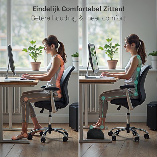 CozySense® Voetensteun Bureau - Ergonomisch Voetenbankje met 2 Hoogtes - Anti-Slip & Wasbare Sherpa Hoes - Voetenkussen voor Thuis & Kantoor - Zwart