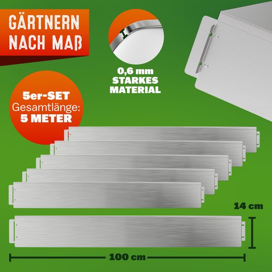 Gardebruk Borderrand - 5m100x14cm Gegalvaniseerd Staal - Zilver