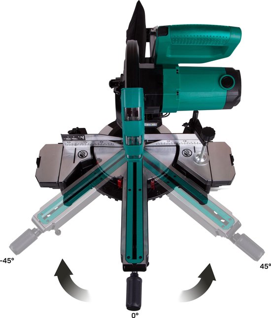 VONROC afkortzaag en verstekzaag – 2000W – Ø216MM - Laser voor perfecte zaaglijn – Extra zaagbreedte 340mm – Incl. zaagblad & werkstukklem
