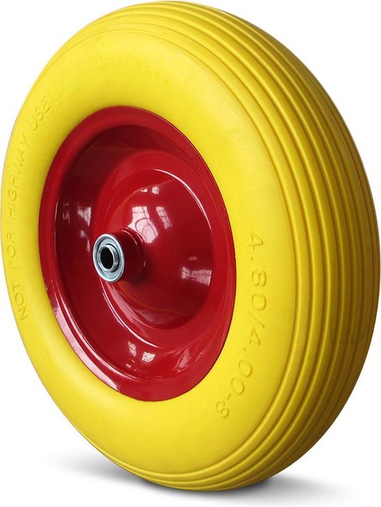 Kruiwagen Wiel - PU-schuim Inclusief As - Geel Rood