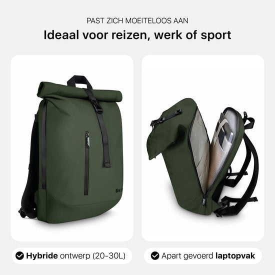 ONYX Rolltop PRO Rugzak 20 tot 30L - Met Laptopvak - Verstelbare Rugtas - Reistas - Waterbestendig en Duurzaam - Forest Green
