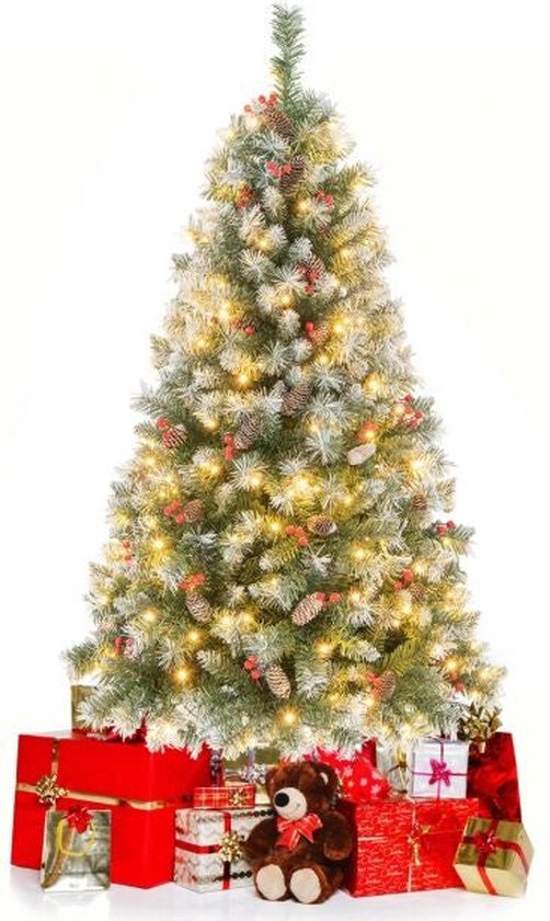 Coast Kunstkerstboom 150 cm - Met sneeuw en 200 LED verlichting - Groen / Wit