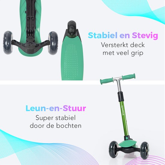 LifeGoods Kinderstep – 3 LED Wielen, Hoogte Verstelbaar – 55-69,5 cm – Muntgroen
