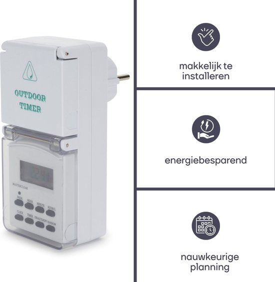 Perel Weektimer, digitaal, 230 V, 32 A, 3600 W, IP44, voor gebruik buitenshuis, Franse aarding type E, wit