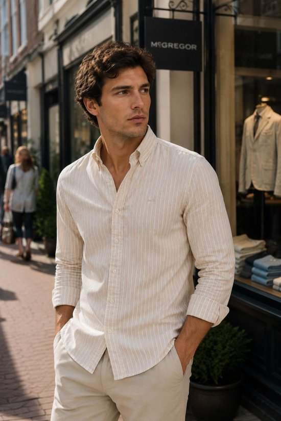 McGregor Striped Cotton Linen Shirt - Cotton/Linnen - XXL
