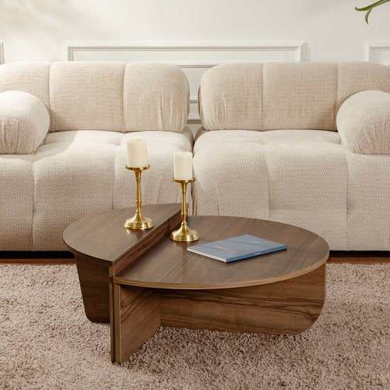 Dimehouse Salontafel - Ovaal - 85x30x30 cm - Melamine - Japandi - Houtlook - Naturel Walnoot