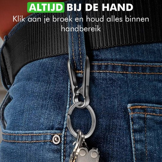 Travelhawk Karabijnhaak Sleutelhanger - met Sleutelring - 3 Stuks - Musketonhaak met Veerclip - Karabijnhaak Sleutelhanger - Aluminium - Zilver