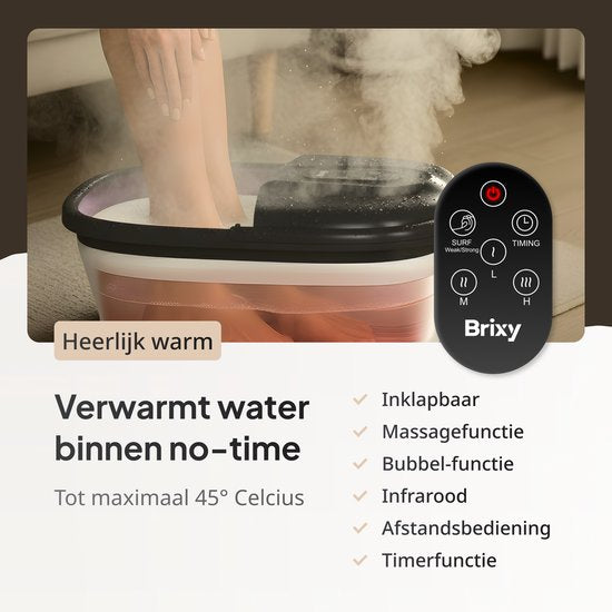 Brixy Voetenbad - Handmatige Massage Rollers - Verwarmt Tot 45°C - Voetmassage Apparaat - Voetbad Met Massage - Zwart
