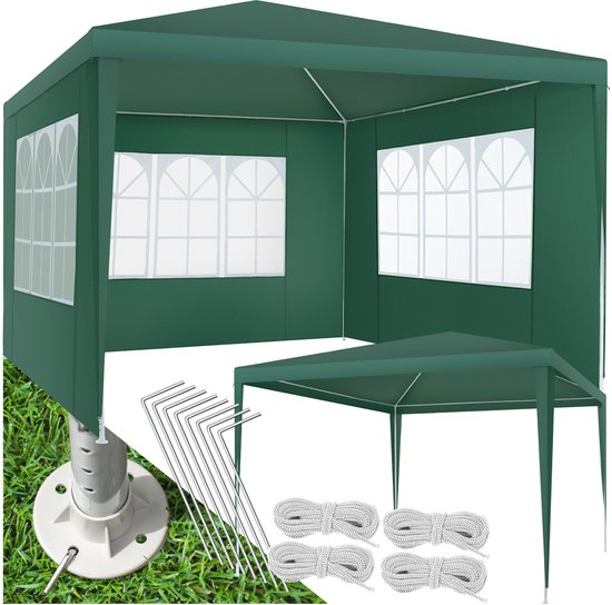 Tectake Partytent - Paviljoen - Opvouwbaar - Zijwanden - Waterdicht - 300 x 300 cm – Groen