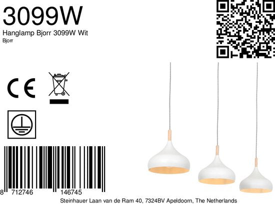 Mexlite - hanglamp - Bjorr - wit - hout metaal - grote eettafellamp - E27 - 3099W